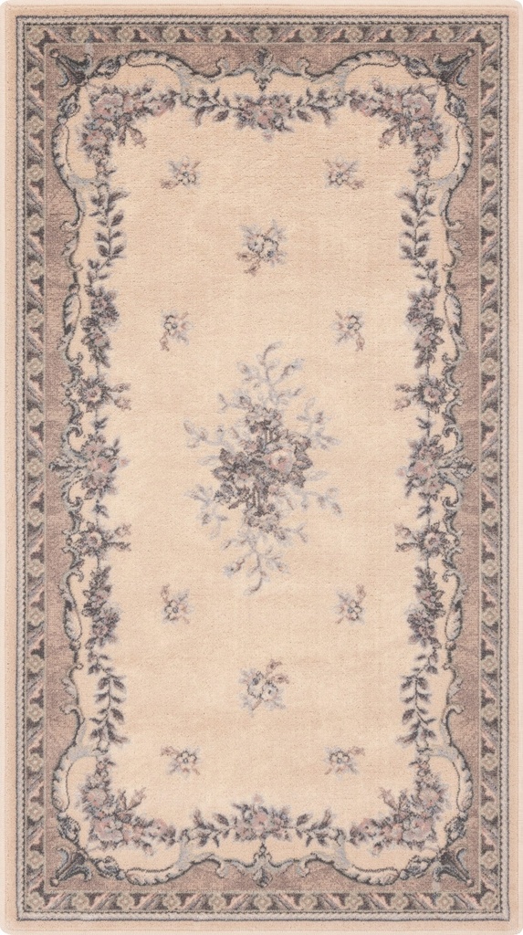 Tapis en laine ISFAHAN DAFNE albâtre, style classique à rinceaux de fleurs
