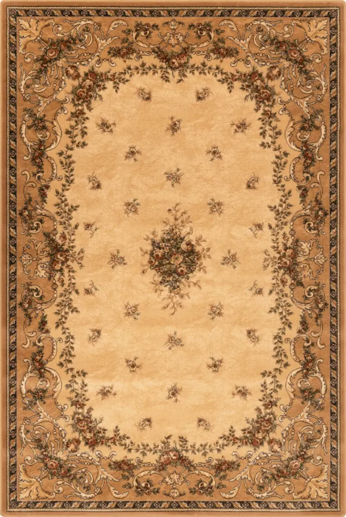Tapis en laine ISFAHAN DAFNE Sahara RS06, style classique à rinceaux de fleurs