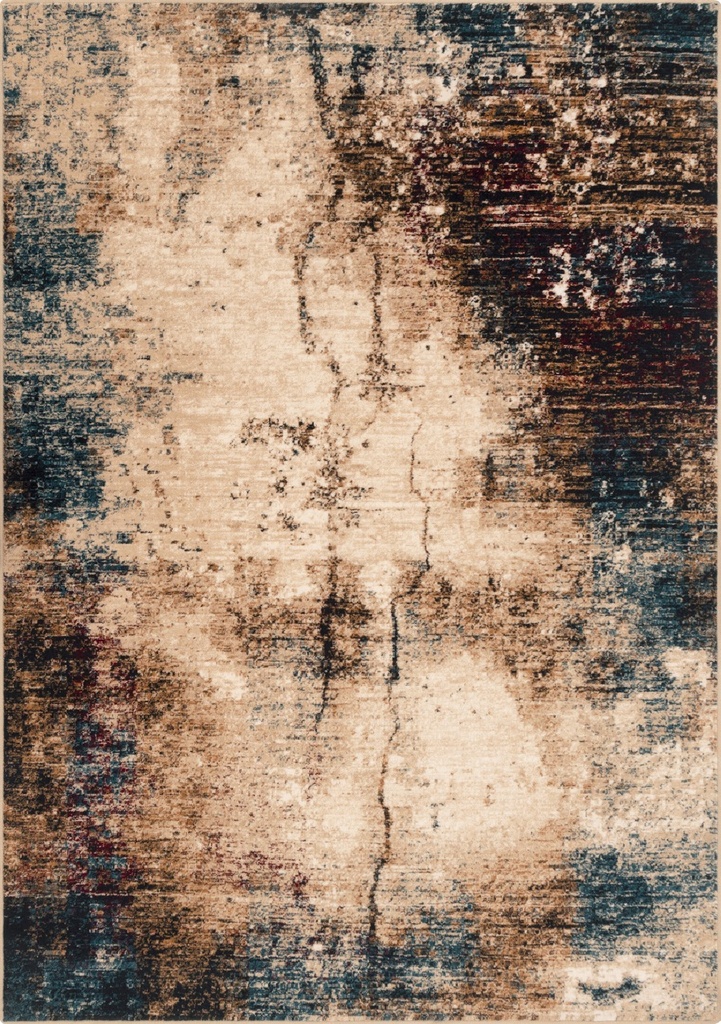 Tapis contemporain en laine ISFAHAN GRADO beige clair, motif abstrait effet vieilli
