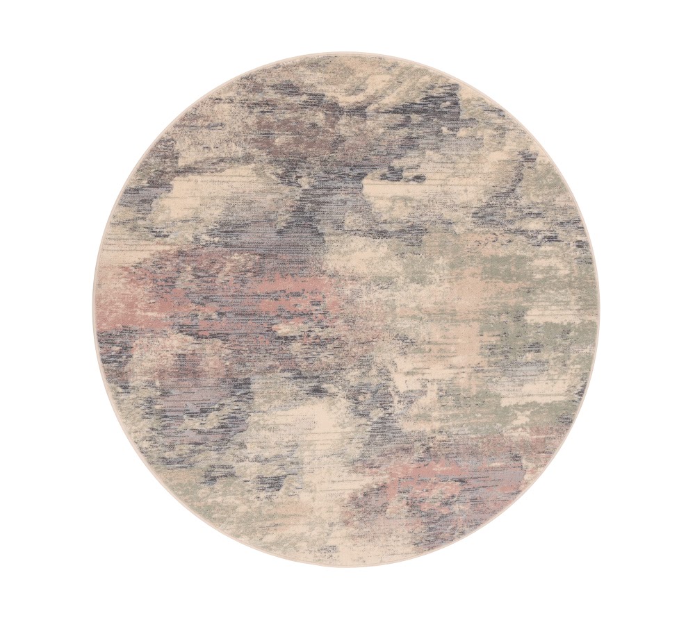 Tapis rond contemporain en laine ISFAHAN ORSO albâtre, motif abstrait beige, rose et gris