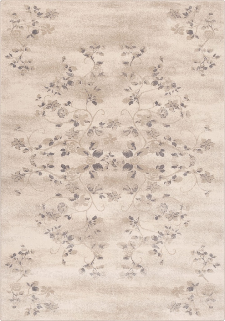 Tapis en laine ISFAHAN TOSCA blanc cassé à motif symétrique végétal de style rinceaux