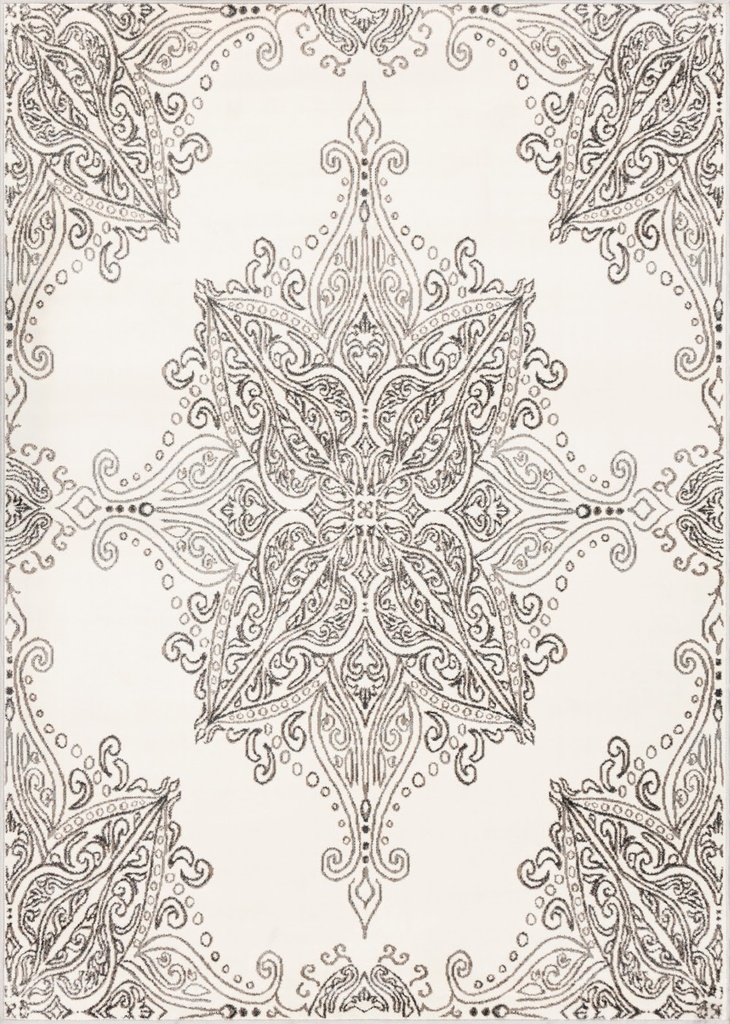 Tapis synthétique LIDA BIANCA perle - design oriental chic à motif arabesque