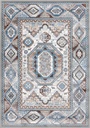 Tapis synthétique LIDA Trato bleu - motif géométrique ethnique à médaillon central