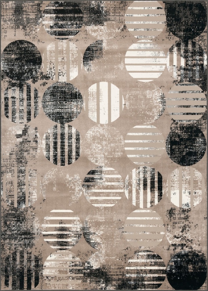 Tapis synthétique LIDA SHRINK BALO P beige - motif géométrique moderne à cercles