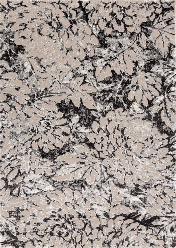 Tapis synthétique LUSH SHRINK-B Peonia P gris - motif floral contemporain XXL