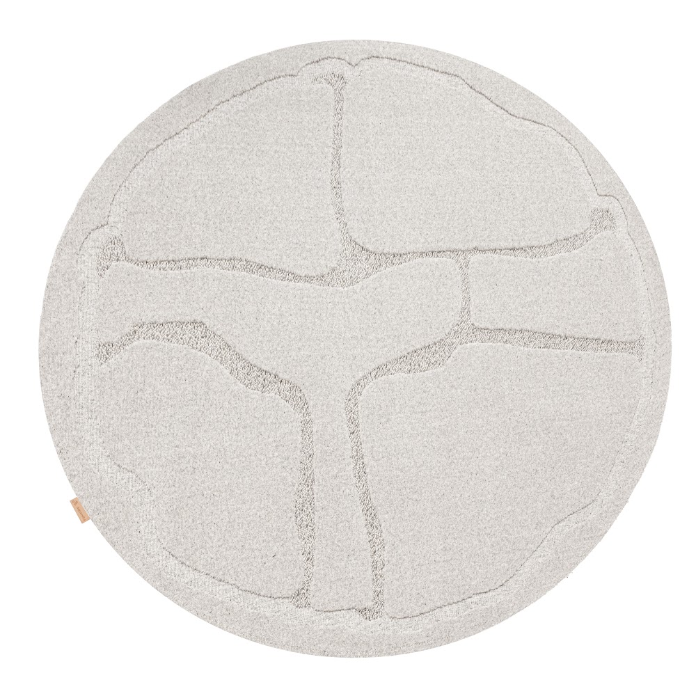 Tapis contemporain rond en laine texturée MORPHIC-B Organica gris clair - motif organique abstrait