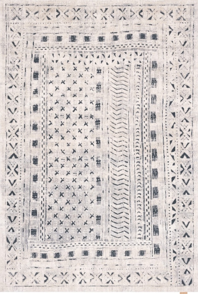 Tapis en laine OPAL-B MASI blanc polaire – motif ethnique graphique