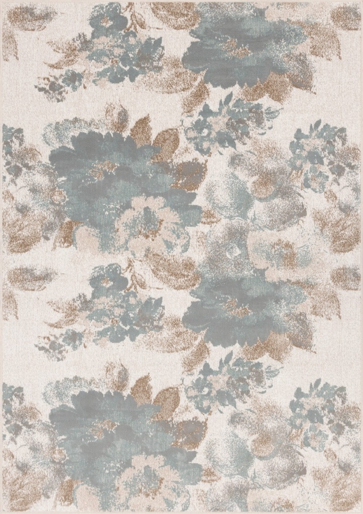 Tapis synthétique SENSI Floro perle - motif floral contemporain