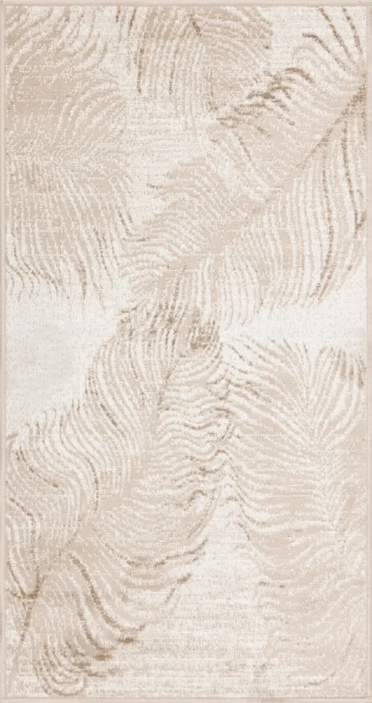 Tapis synthétique SENSI Rimkas beige clair - motif à plumes stylisées