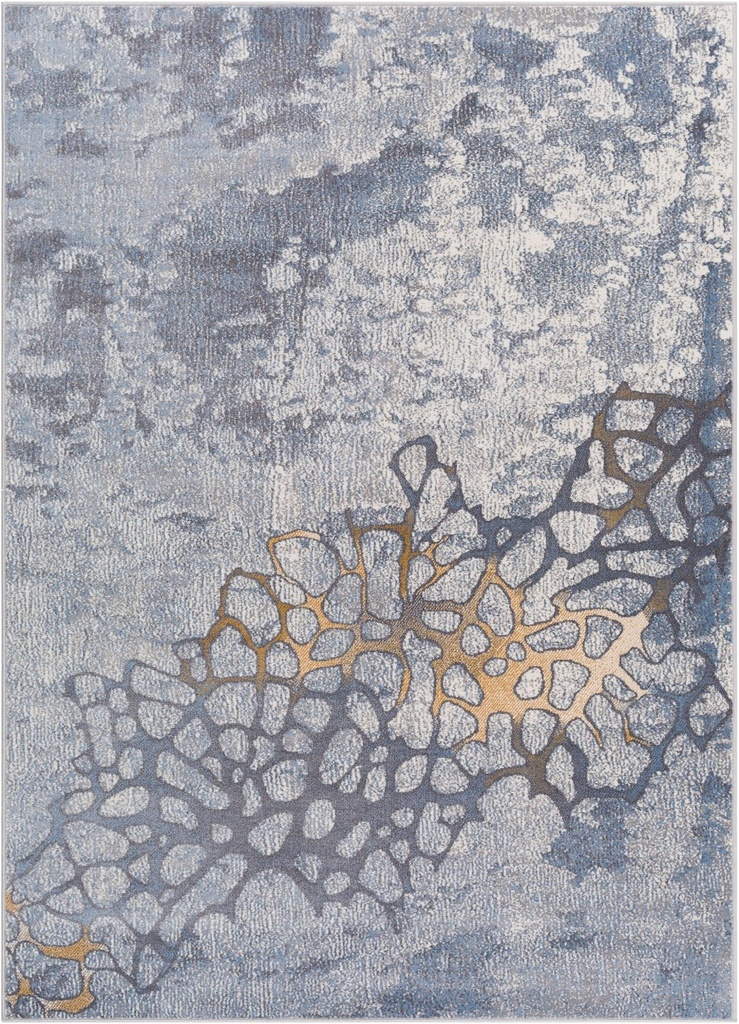 Tapis synthétique SOFT Folgen gris - motif abstrait organique gris, bleu et doré