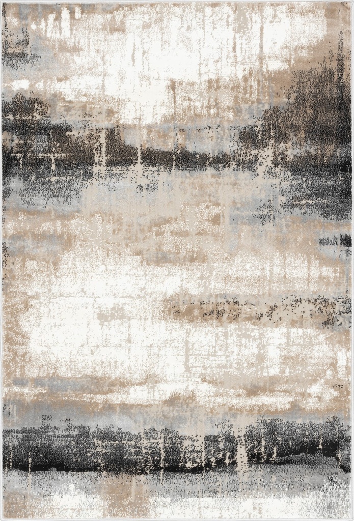 Tapis design synthétique SOFT SHRINK FOGGY P gris, motif abstrait gris, beige et ivoire