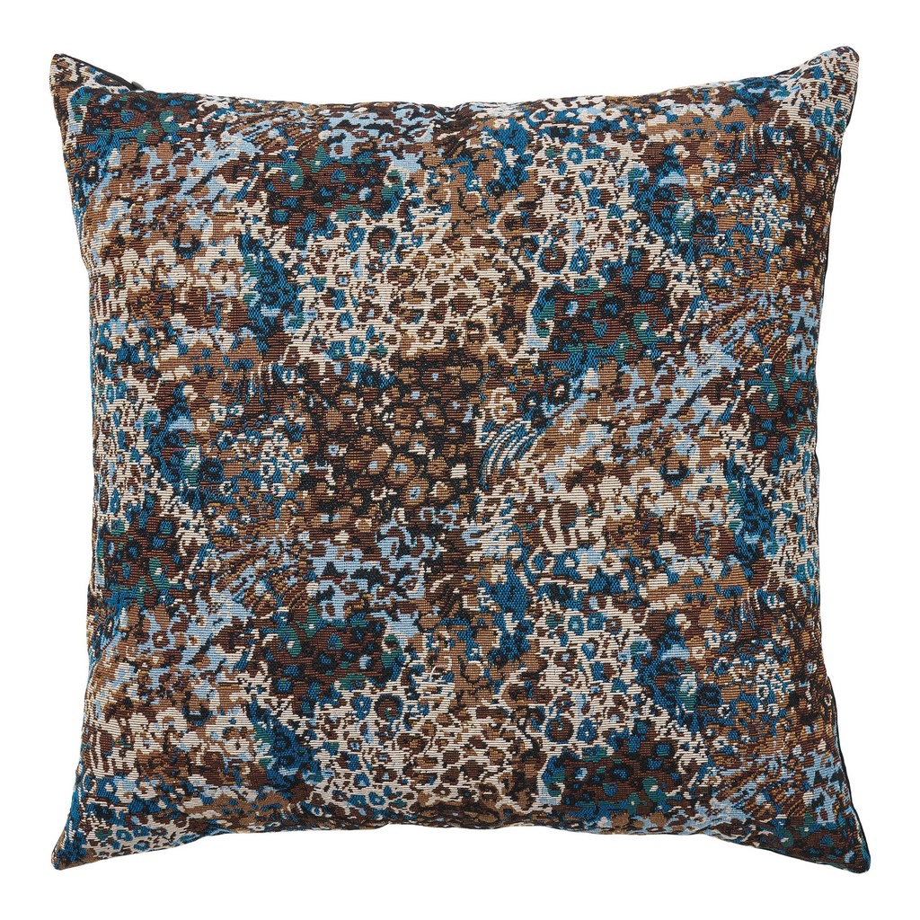 Coussin imprimé abstrait bleu et marron