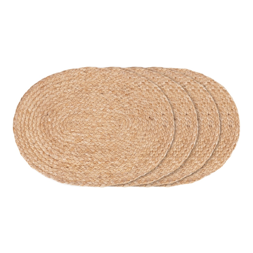 Lot de 4 sets de table ovales Bombay en jute tressée naturelle - 45 cm