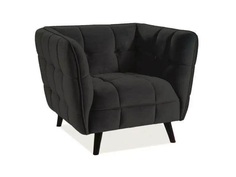Fauteuil design carré Castello en velours matelassé