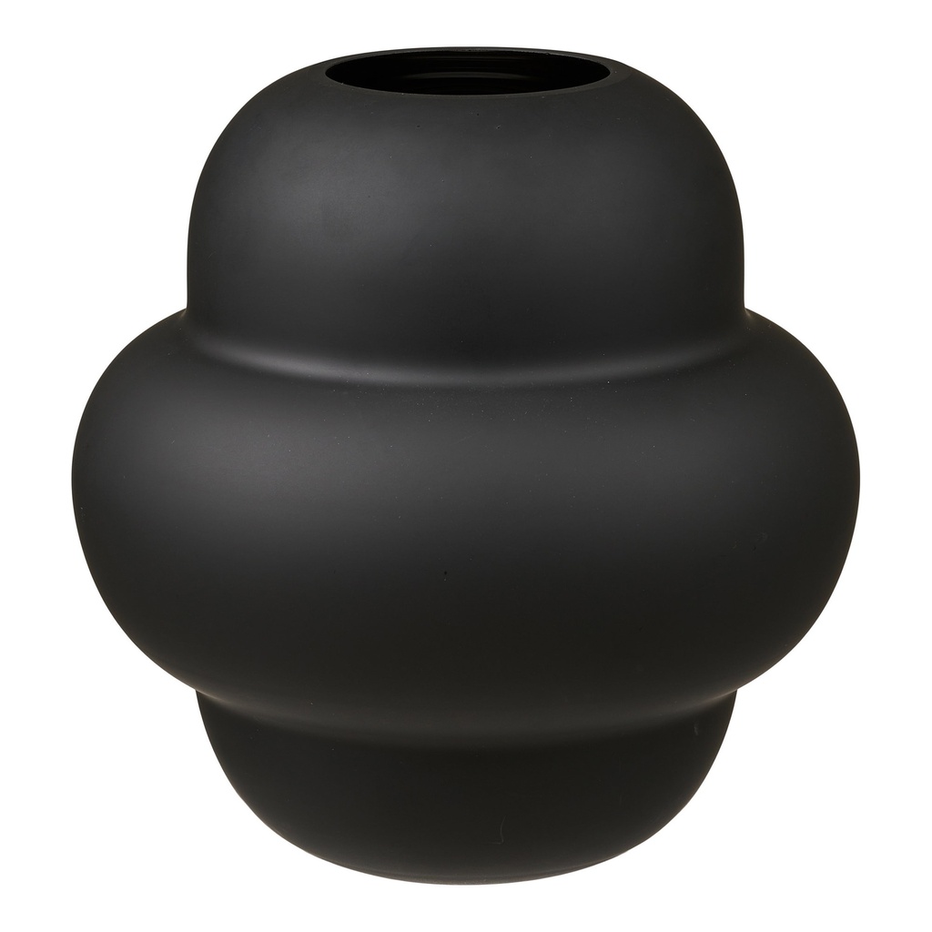 Vase galbé en verre noir mat