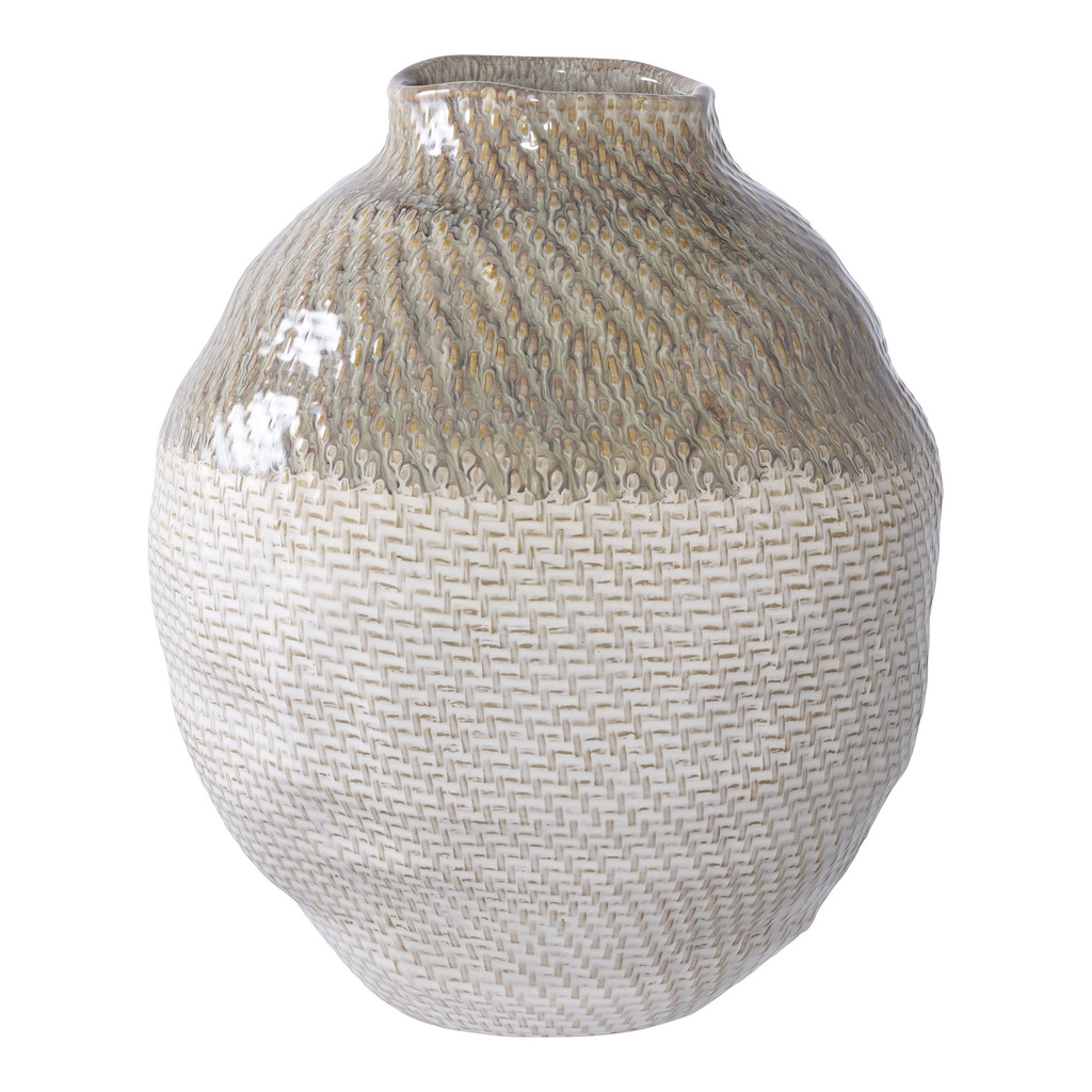Vase rond en céramique blanc et vert