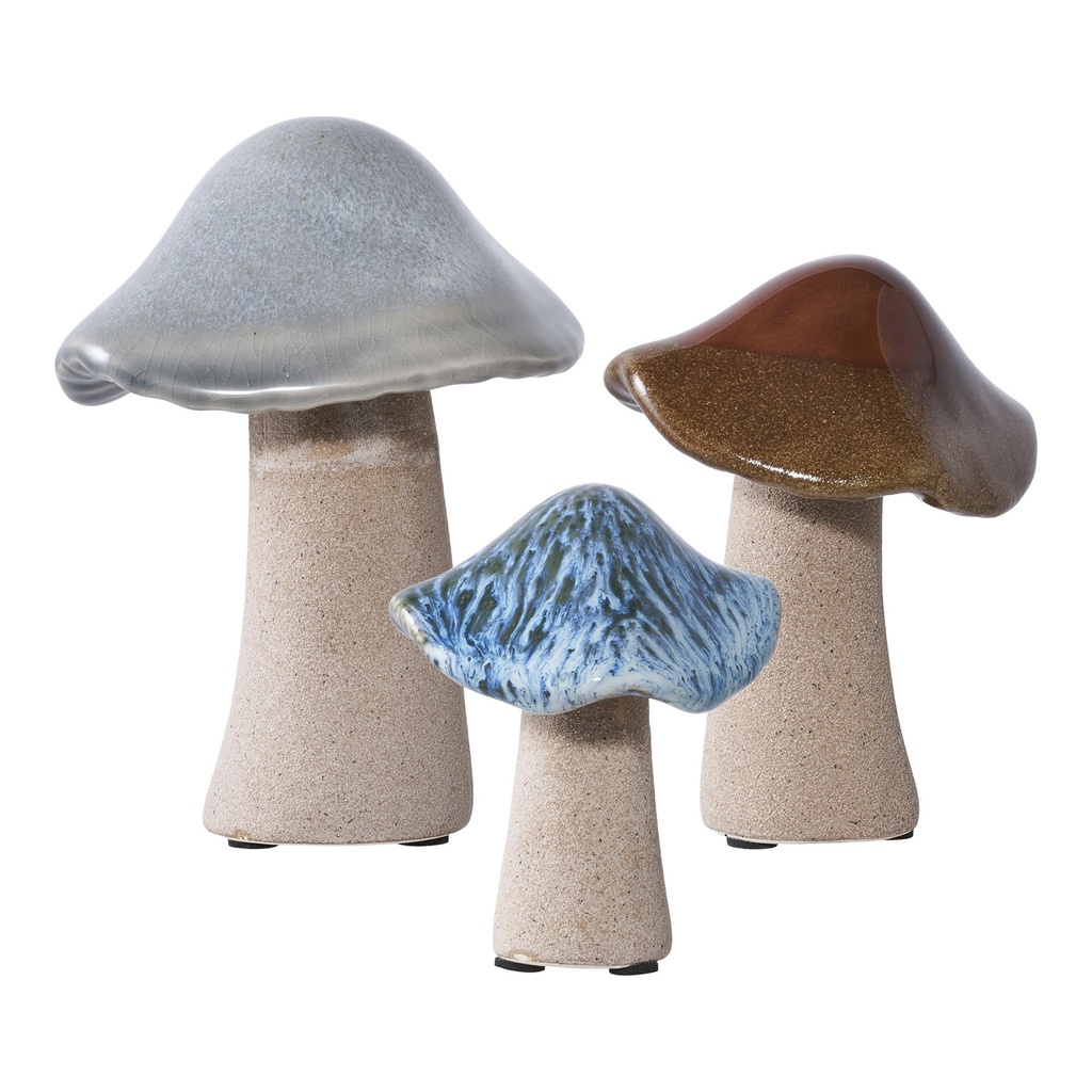 Lot de 3 champignons décoratifs en grès