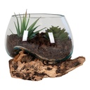 Décoration goutte d'eau en verre et teck - 15 cm