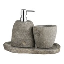 Ensemble de salle de bain Gara: distributeur de savon, gobelet de rangement et plateau en pierre 