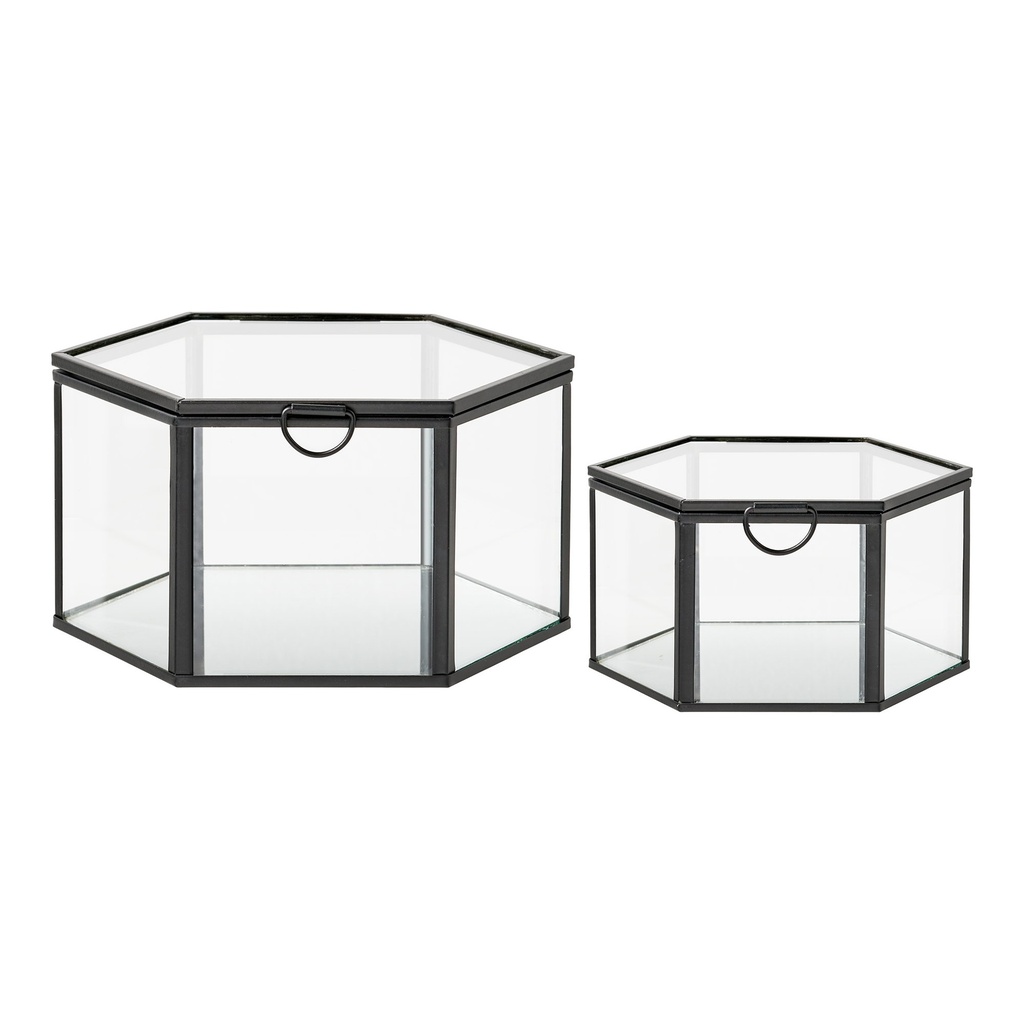 Boîtes en verre et métal noir - lot de 2