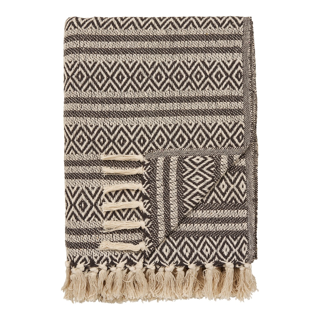 Plaid Adana avec motif géometriques et franges en coton 