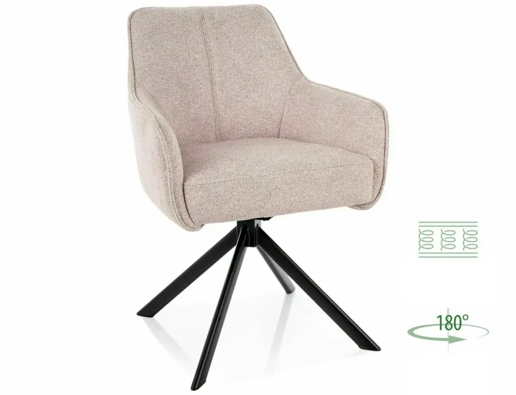 Chaise pivotante Notti en tissu Leo - assise à ressorts ensachés et piètement en métal