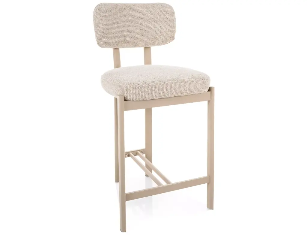 Chaise de bar design Misaki H-2 – dossier incurvé et cadre en métal couleur cachemire de style Japandi