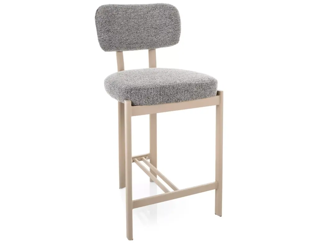 Chaise de bar design Misaki H-2 – dossier incurvé et cadre en métal couleur cachemire de style Japandi