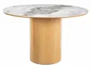 Table de salle à manger ronde Rondo – plateau en céramique Pandoro effet marbre blanc brillant et piètement central cylindrique