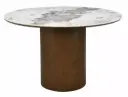 Table de salle à manger ronde Rondo – plateau en céramique Pandoro effet marbre blanc brillant et piètement central cylindrique