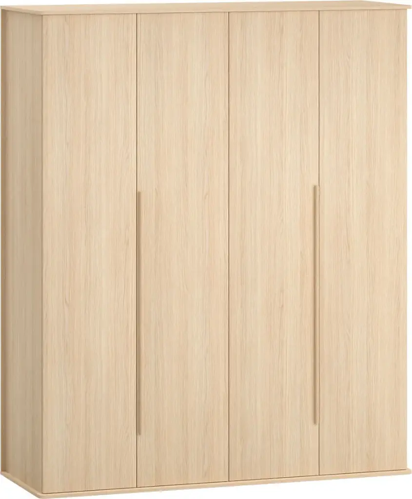 Armoire OMM - armoire de style Japandi à quatre portes avec penderie et tiroirs
