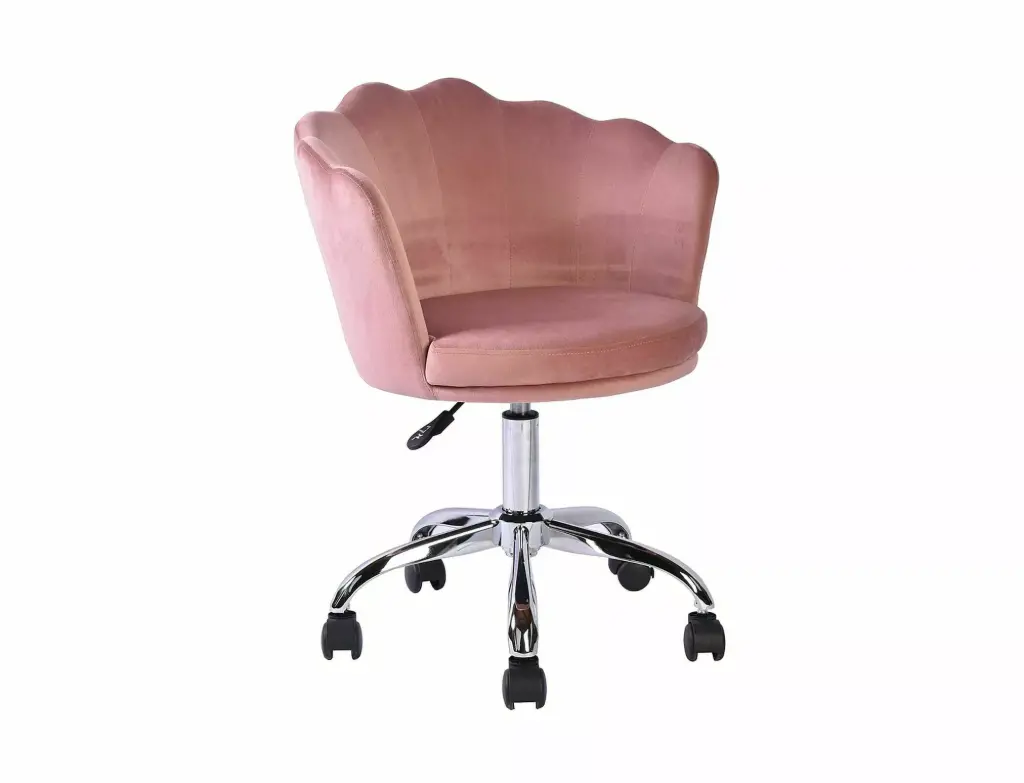 Fauteuil de bureau pivotant Rose à piètement chromé et à dossier coquille en velours