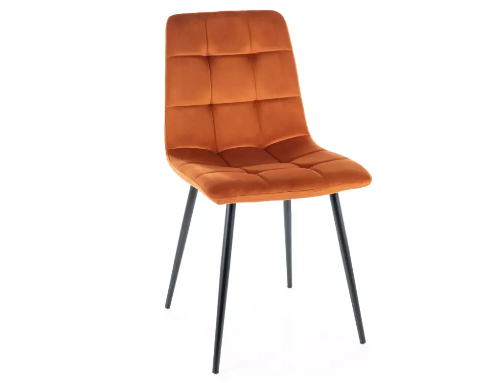 Chaise Mila effet damier en velours capitonné avec piètement en métal noir mat