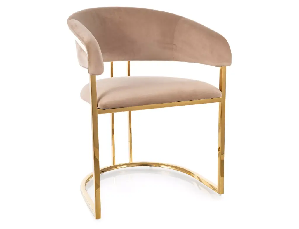 Chaise design Tulipe en velours et acier inoxydable doré style Art Déco