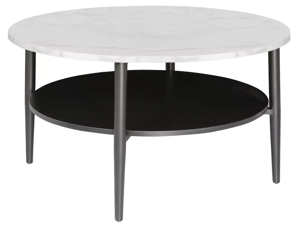Table basse à étagère Ella A de style industriel en stratifié et métal