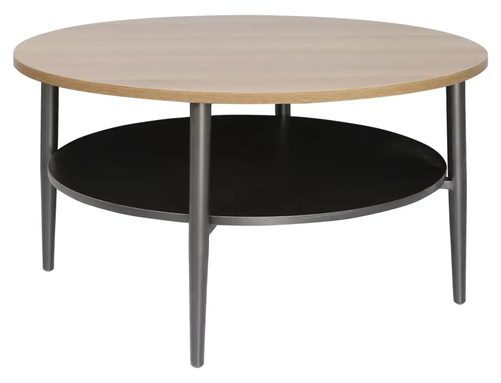Table basse à étagère Ella A de style industriel en stratifié et métal