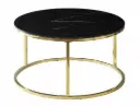 Table basse ronde Sabine en verre trempé imitation marbre et acier inoxydable doré