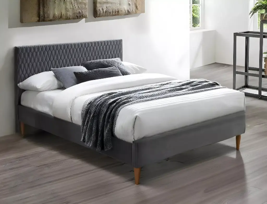 Lit Azurro 160x200 en velours matelassé