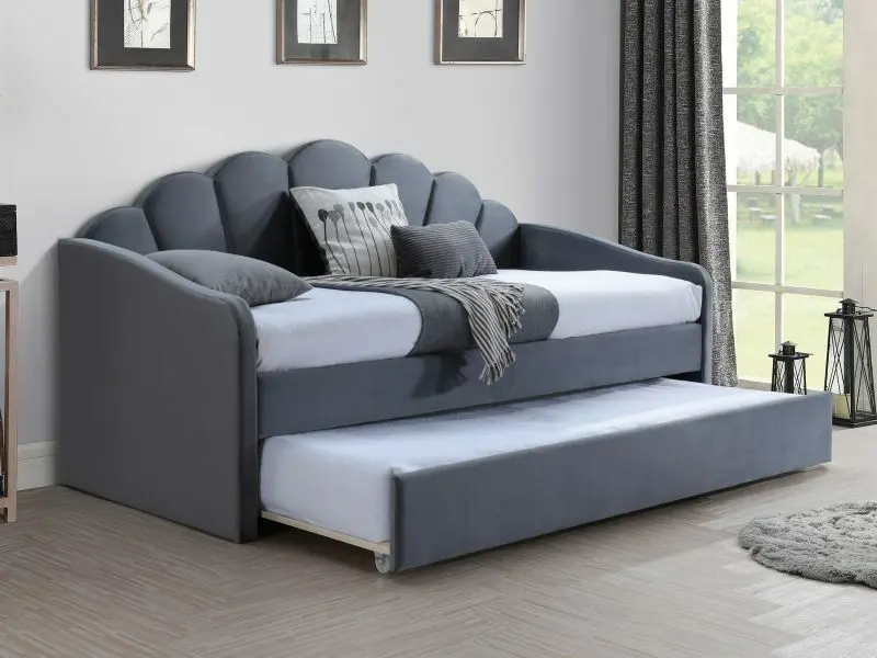 Lit banquette gigogne Bella 90x200 à tête de lit coquille