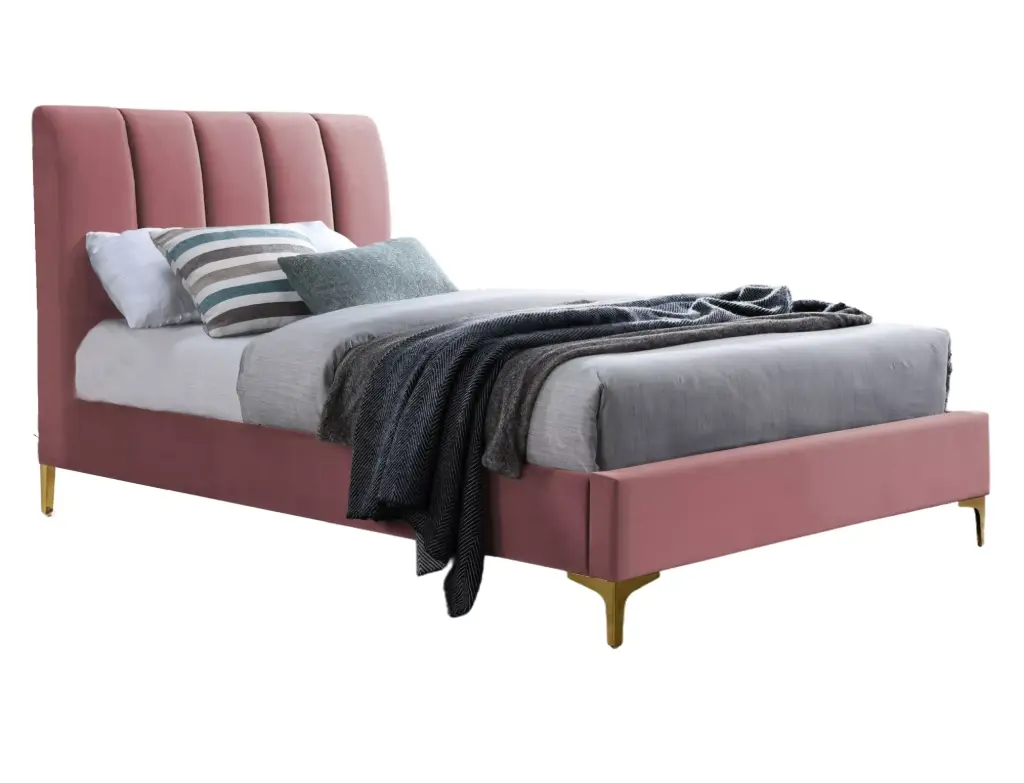 Lit simple 90x200 Mirage en velours vieux rose