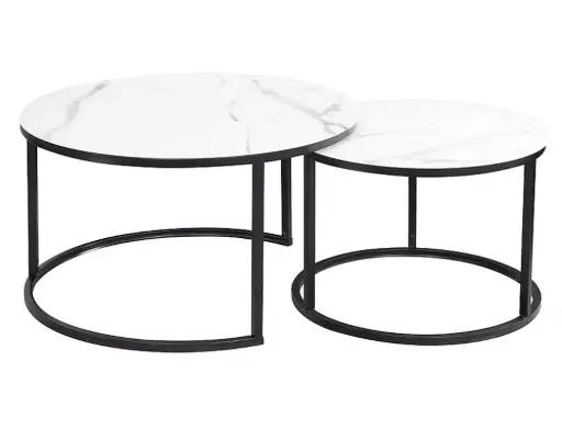 [ATLANTACBC] Tables basses Atlanta C - tables gigognes design avec plateau en verre effet marbre blanc et piètement noir mat