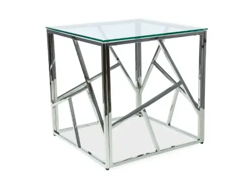 [ESCADABS] Table d’appoint carrée Escada B en verre trempé et métal chromé