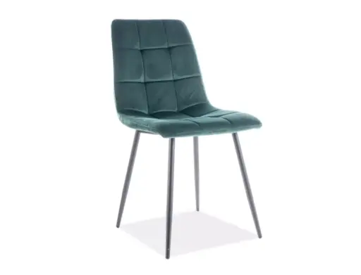 Chaise Mila effet damier en velours capitonné avec piètement en métal noir mat