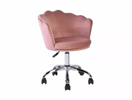 Fauteuil de bureau pivotant Rose à piètement chromé et à dossier coquille en velours