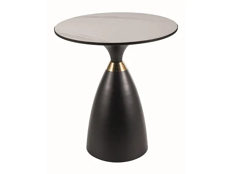 Table basse ronde Gemini en céramique imitation marbre blanc et métal noir mat