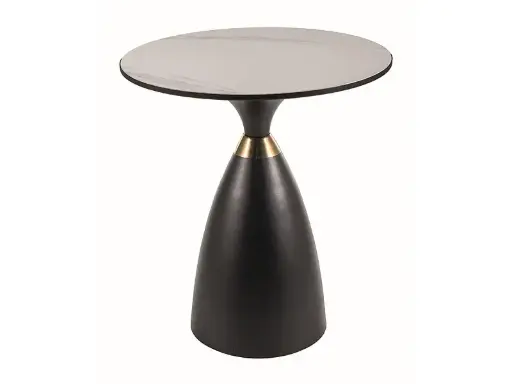 [GEMINIBC50] Table basse ronde Gemini en céramique imitation marbre blanc et métal noir mat
