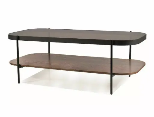 [PRIMAABUORC] Table basse Prima A style années 70 avec plateau en verre trempé ambré et étagère