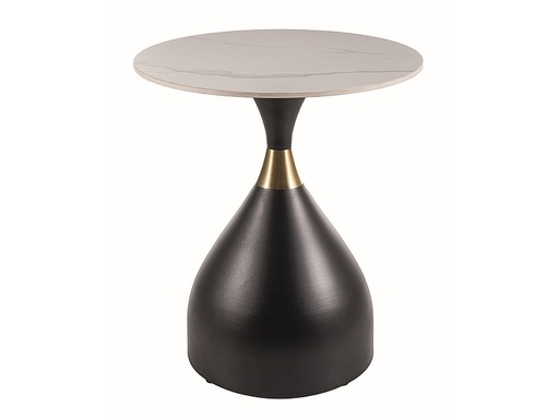 [VIRGOBC50] Table basse ronde Virgo en céramique imitation marbre blanc et métal noir mat