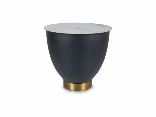 [CYPRUSBBC] Table basse ronde Cyprus B d'inspiration Art Déco/Antiquité avec piètement en métal et plateau en céramique imitation marbre