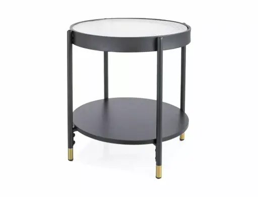 [LAGUNAABC] Table basse ronde Laguna A d'inspiration rétro en verre strié et métal noir